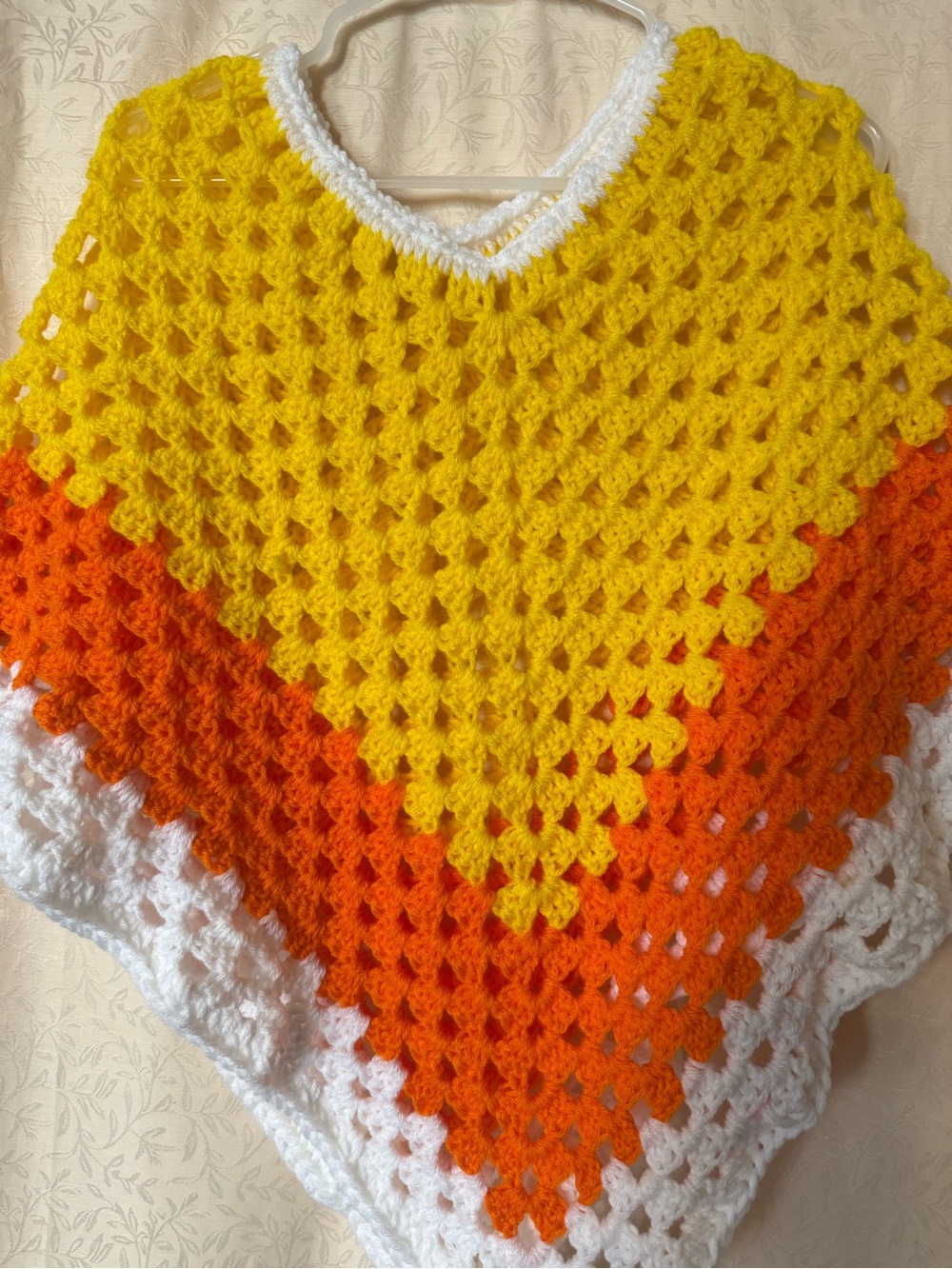 Halloween Crochet Poncho Sweater, Winter Wear, Women’s Medium Candy Corn Colors - Picture 2 of 6